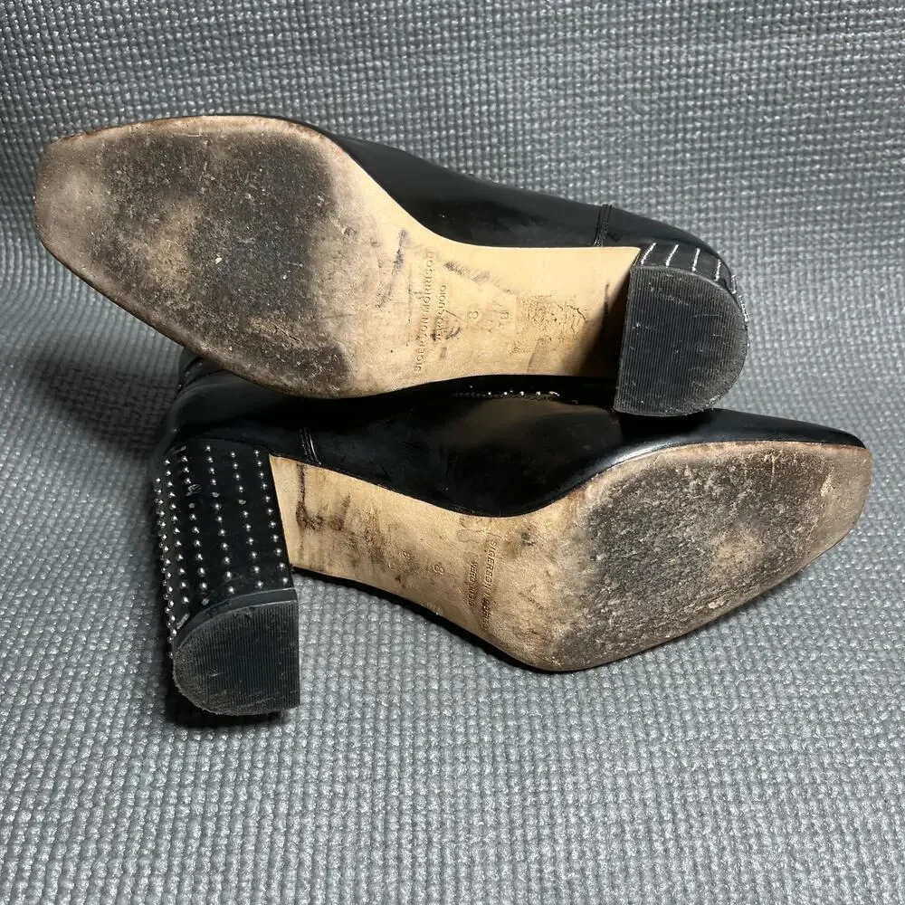 Sigerson Morrison Valora Studded Lace Up Block Heel Booties Womens Size 8B Black